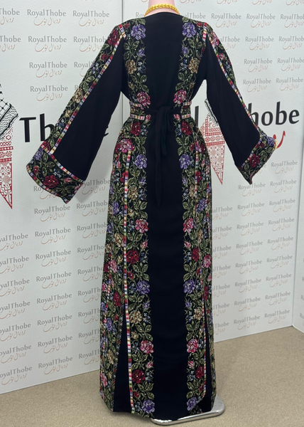 Black/Olive Green Floral Long Full Embroidered Thobe.