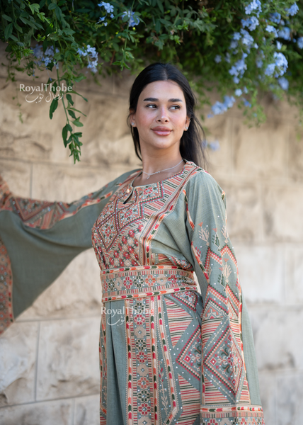 Mint Green Diamond Long Full Embroidered Thobe