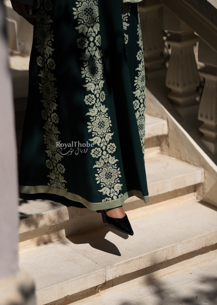 Olive & Mint Green Floral Long Full Embroidered Thobe
