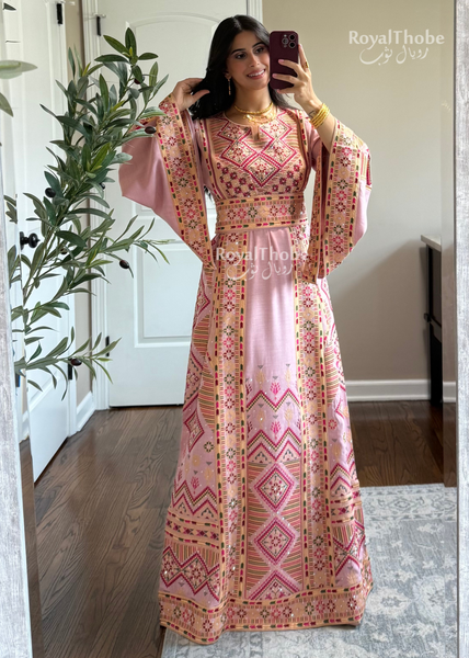 Pink Diamond Long Full Embroidered Thobe