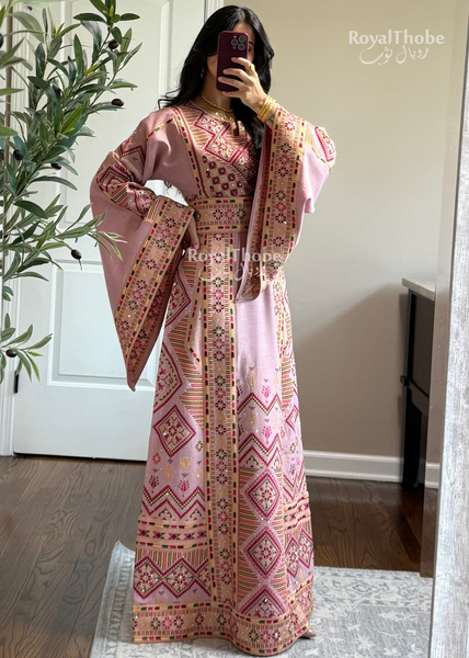 Pink Diamond Long Full Embroidered Thobe