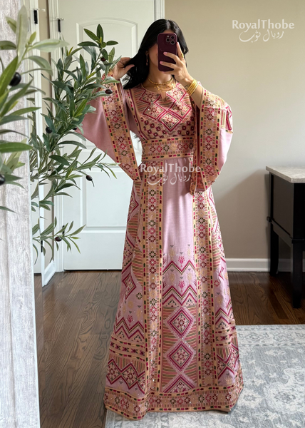 Pink Diamond Long Full Embroidered Thobe