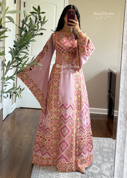 Pink Diamond Long Full Embroidered Thobe