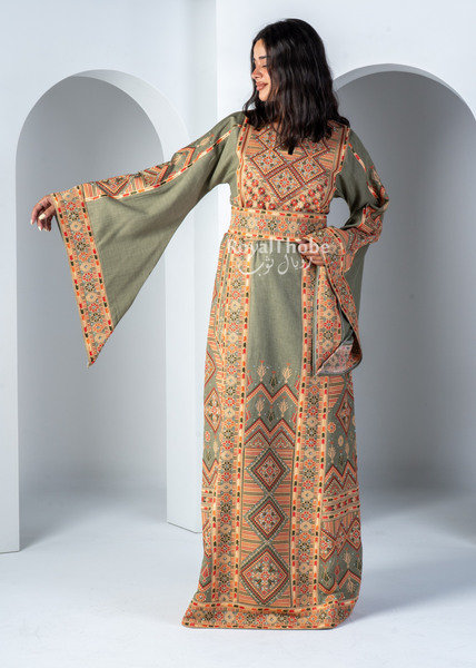 Mint Green Diamond Long Full Embroidered Thobe