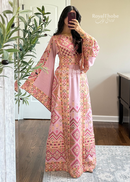 Pink Diamond Long Full Embroidered Thobe