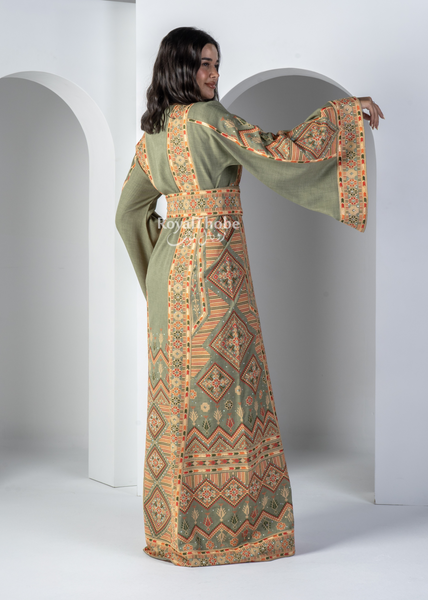Mint Green Diamond Long Full Embroidered Thobe