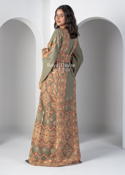 Mint Green Diamond Long Full Embroidered Thobe