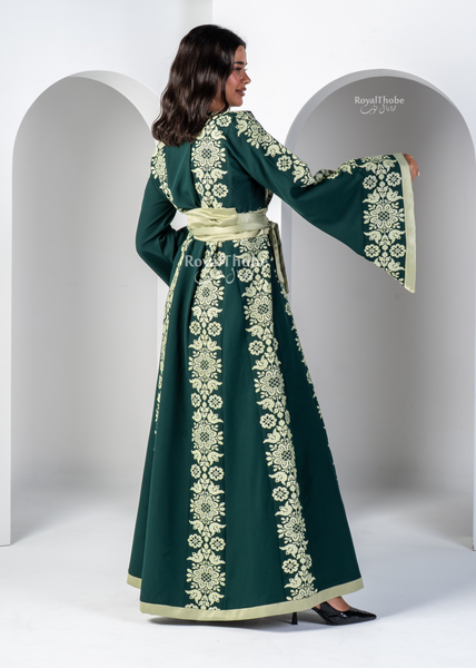 Olive & Mint Green Floral Long Full Embroidered Thobe