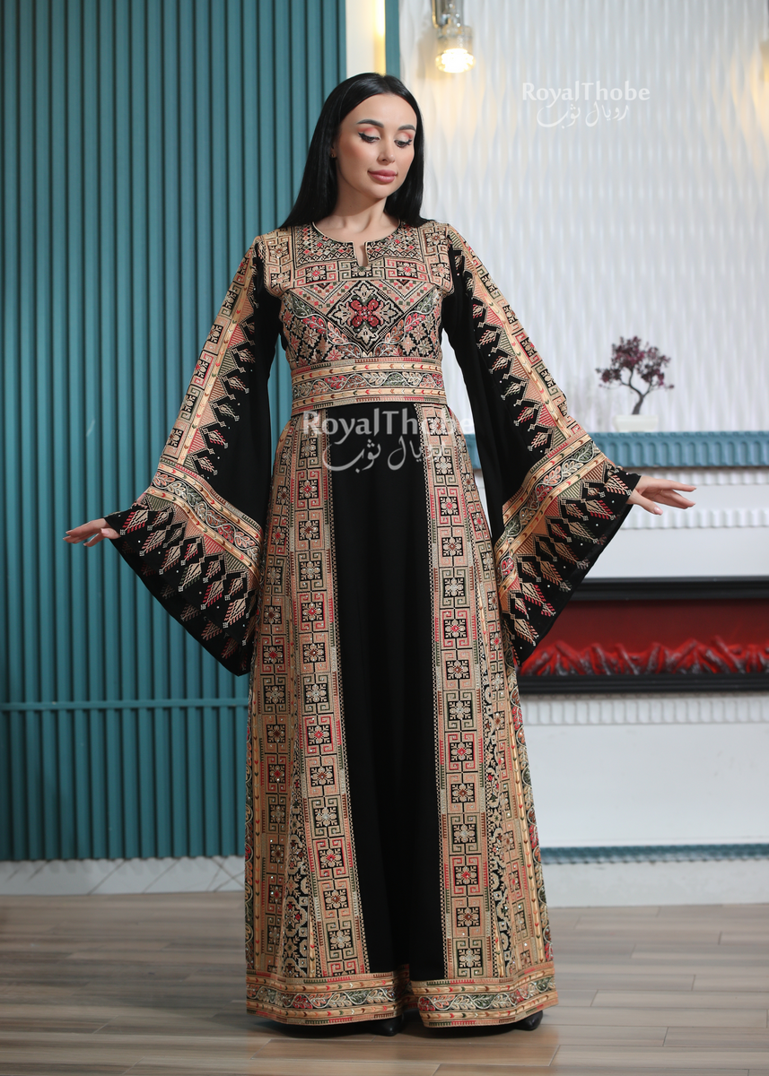 green emerald velvet dress Black/Gold Elegant Long Full Embroidered Thobe
