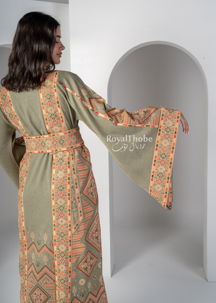 Mint Green Diamond Long Full Embroidered Thobe