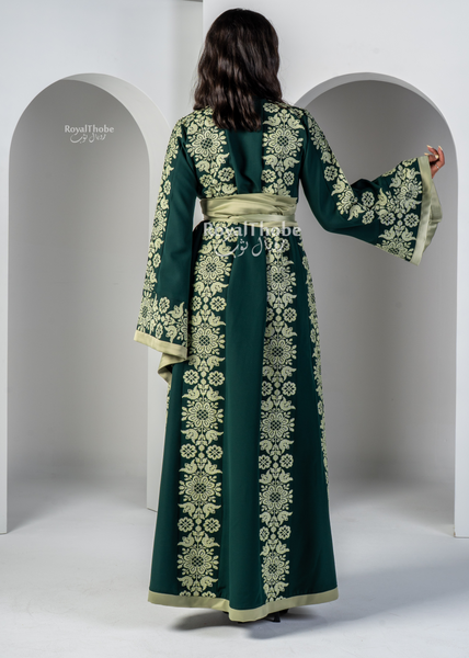 Olive & Mint Green Floral Long Full Embroidered Thobe