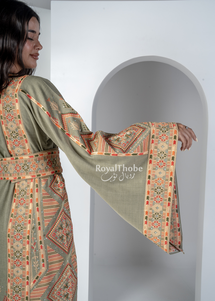 Mint Green Diamond Long Full Embroidered Thobe