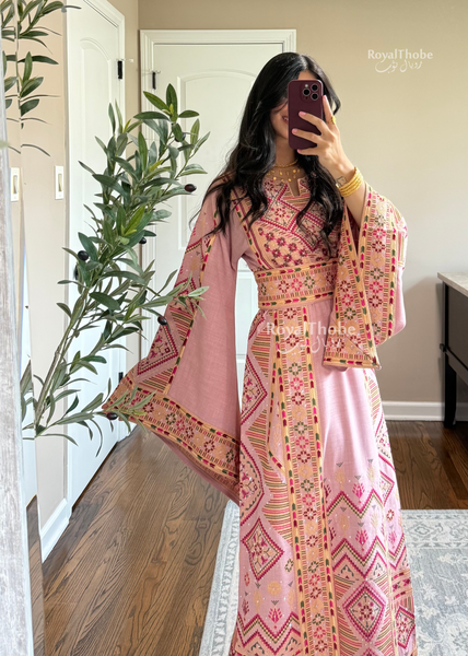 Pink Diamond Long Full Embroidered Thobe