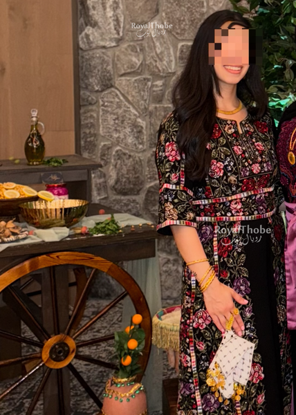 Black/Olive Green Floral Long Full Embroidered Thobe.