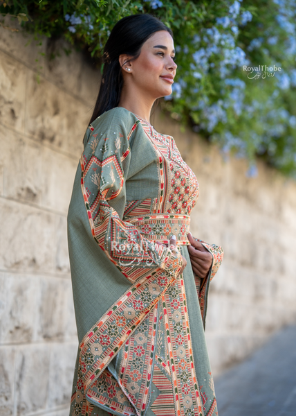 Mint Green Diamond Long Full Embroidered Thobe