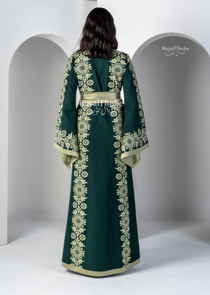 Olive & Mint Green Floral Long Full Embroidered Thobe