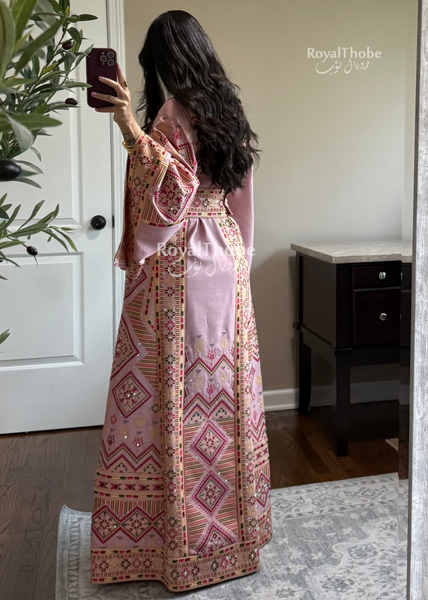 Pink Diamond Long Full Embroidered Thobe