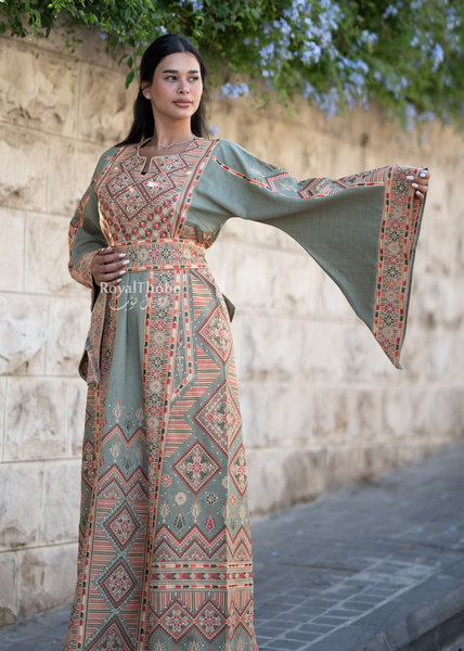 Mint Green Diamond Long Full Embroidered Thobe