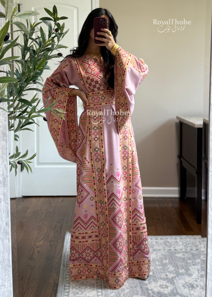 Pink Diamond Long Full Embroidered Thobe