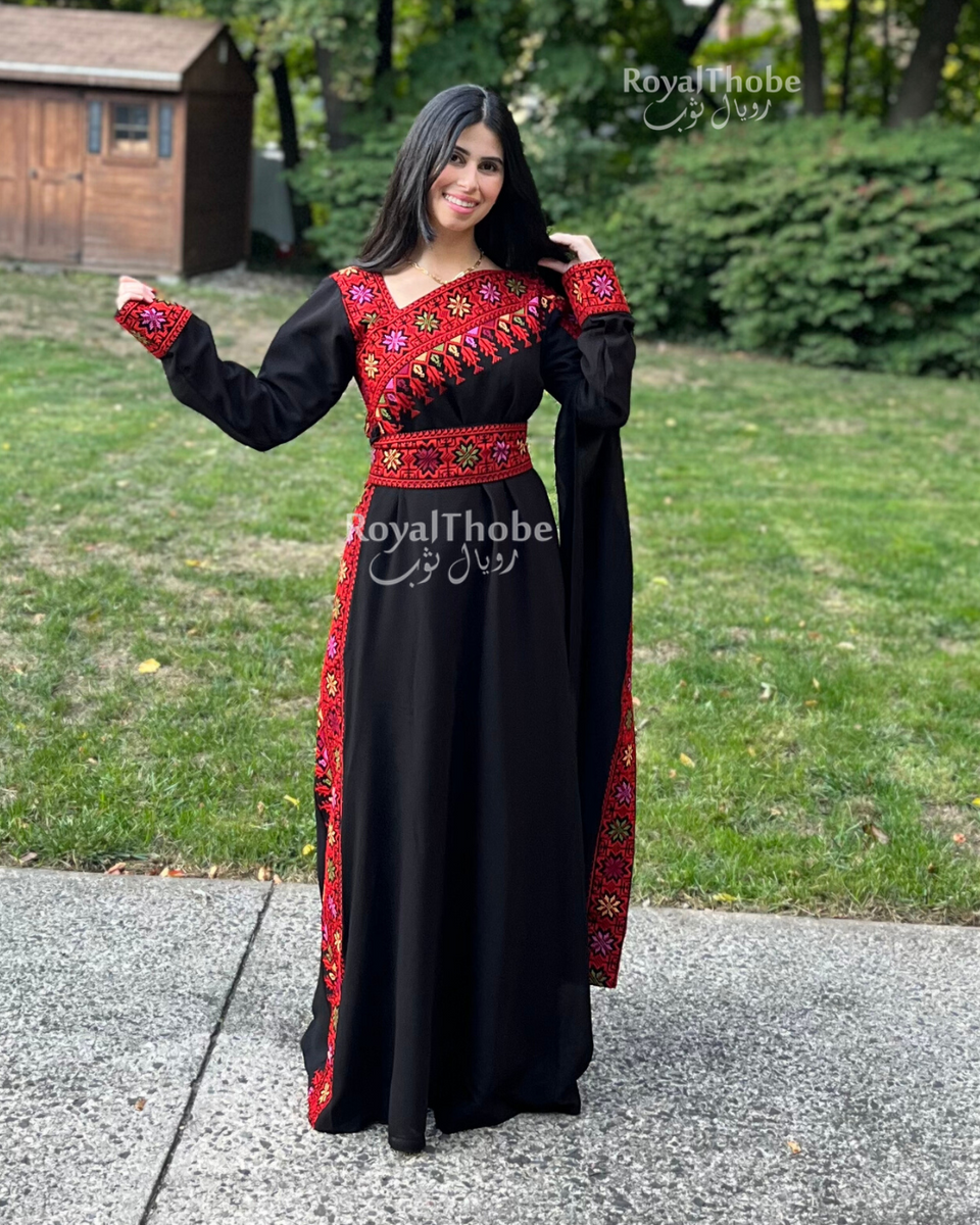 Black and red embroidered cheap dress