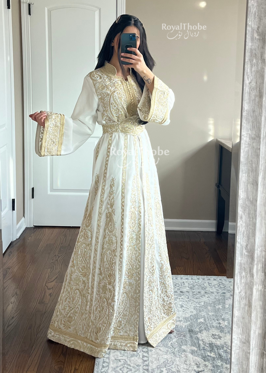 White and 2025 gold kaftan abaya