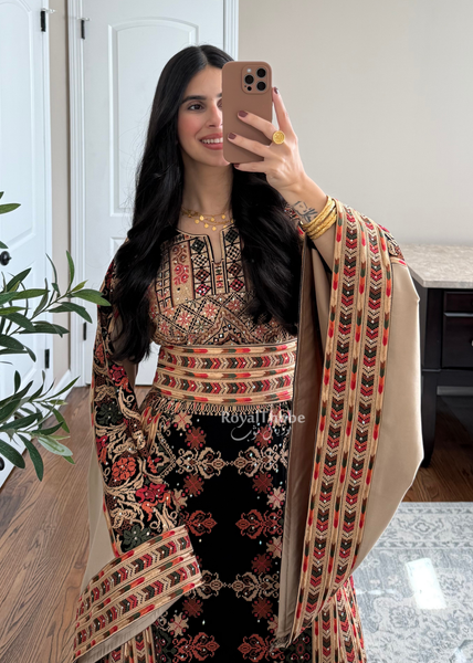 Black/ Brown Zohor And Manajel Full Embroidered Thobe