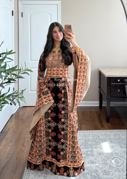 Black/ Brown Zohor And Manajel Full Embroidered Thobe