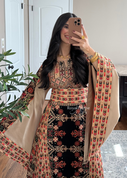 Black/ Brown Zohor And Manajel Full Embroidered Thobe