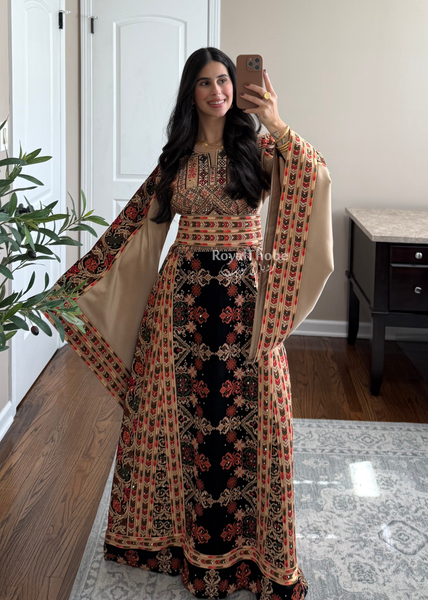 Black/ Brown Zohor And Manajel Full Embroidered Thobe