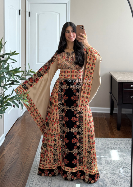 Black/ Brown Zohor And Manajel Full Embroidered Thobe