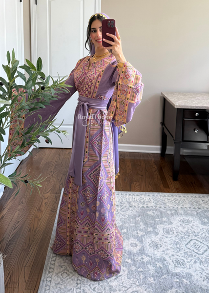 Purple Diamond Long Full Embroidered Thobe