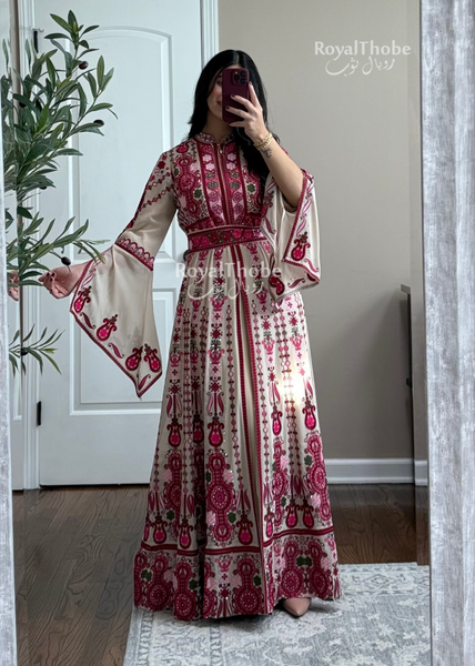 Bridal Dark Beige/Burgundy And Pink Maleka Kaftan