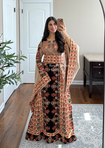 Black/ Brown Zohor And Manajel Full Embroidered Thobe