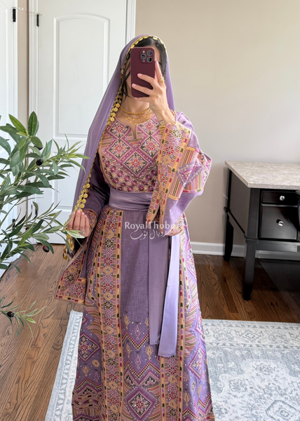 Purple Diamond Long Full Embroidered Thobe