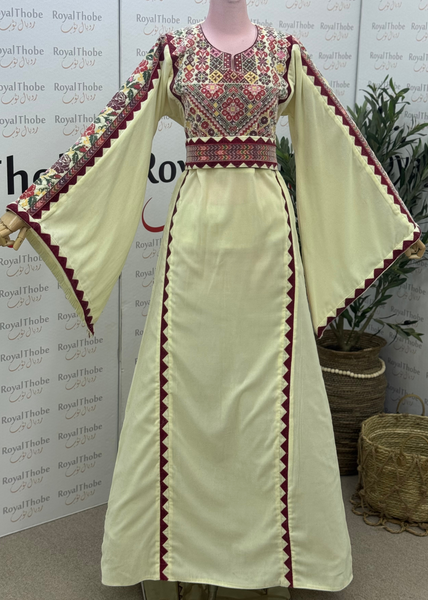 Off White/Cream Simple Floral Long Embroidered Thobe/Dress