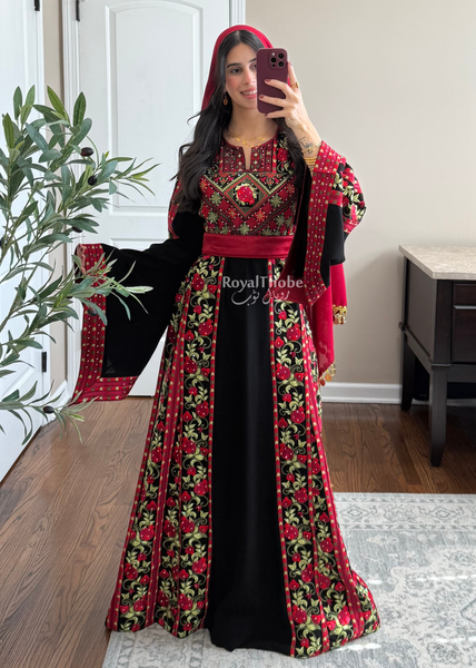 Black Rumaneh Long Full Embroidered Thobe