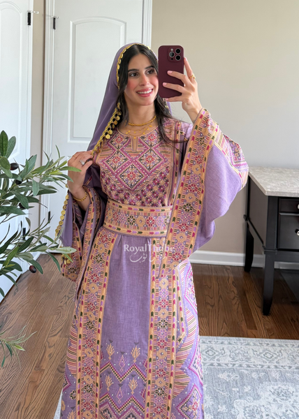 Purple Diamond Long Full Embroidered Thobe