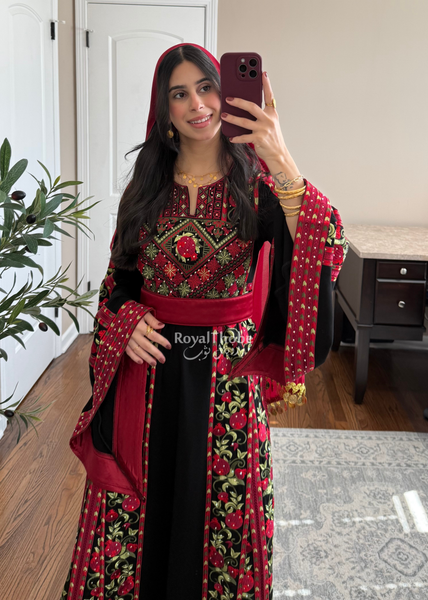 Black Rumaneh Long Full Embroidered Thobe