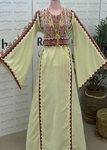 Off White/Cream Simple Floral Long Embroidered Thobe/Dress