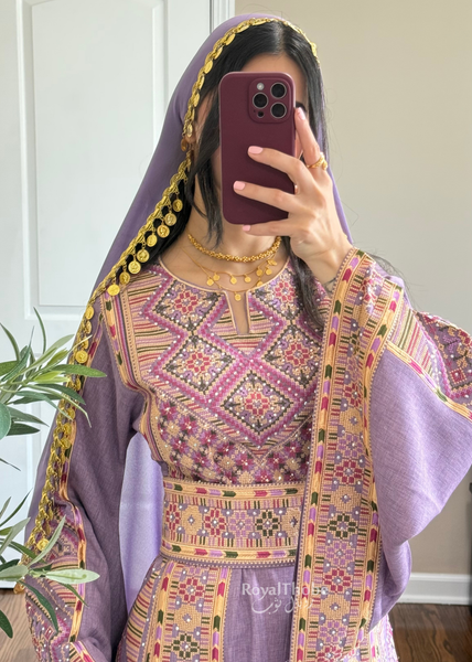 Purple Diamond Long Full Embroidered Thobe