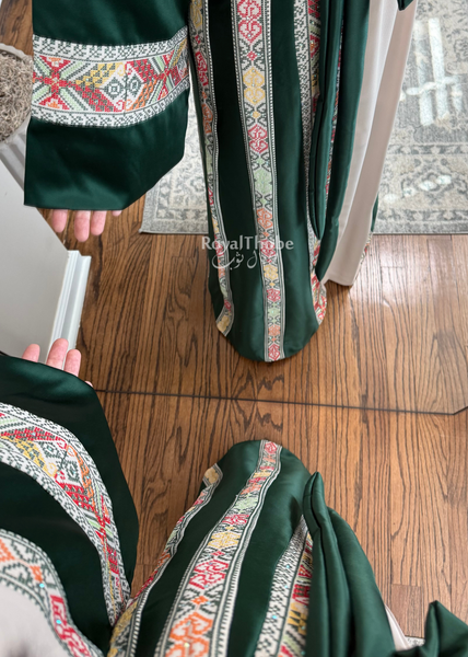 Beige/Olive Green Simple Full Embroidered Thobe