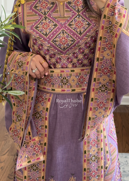 Purple Diamond Long Full Embroidered Thobe