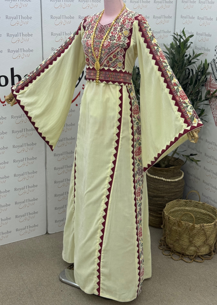 Off White/Cream Simple Floral Long Embroidered Thobe/Dress