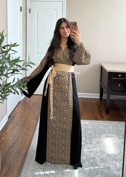 Black/Gold Simple Torath Embroidered Light Thobe