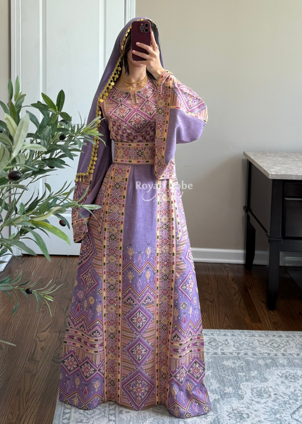 Purple Diamond Long Full Embroidered Thobe