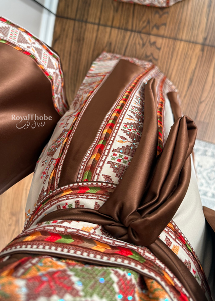 Beige/Brown Triangle Full Embroidered Thobe