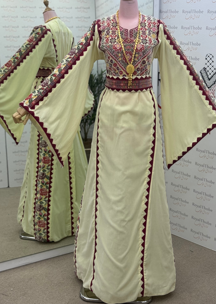 Off White/Cream Simple Floral Long Embroidered Thobe/Dress