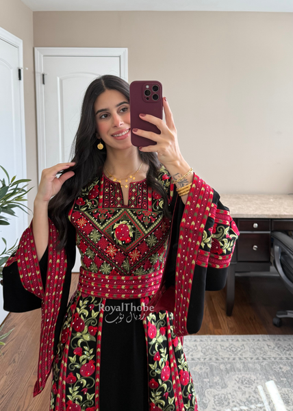 Black Rumaneh Long Full Embroidered Thobe