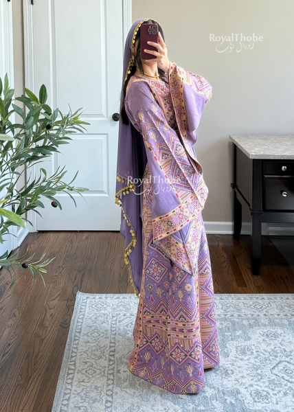 Purple Diamond Long Full Embroidered Thobe