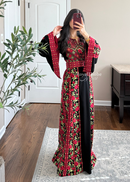 Black Rumaneh Long Full Embroidered Thobe